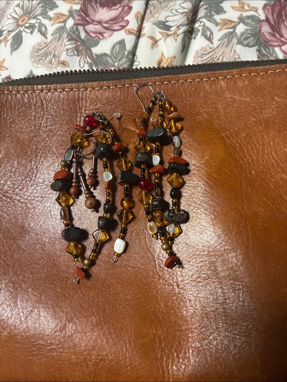 Handmade Boho Amber and Brown Beaded Dangle Earrings - Women Jewelry